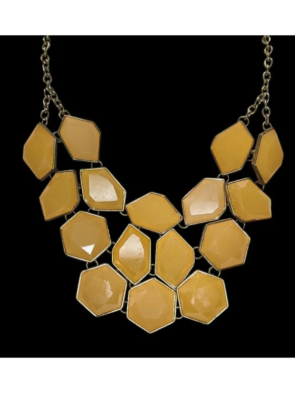 Mod Retro Geometric Mustard Yellow Faceted Gem Statement Bib Necklace